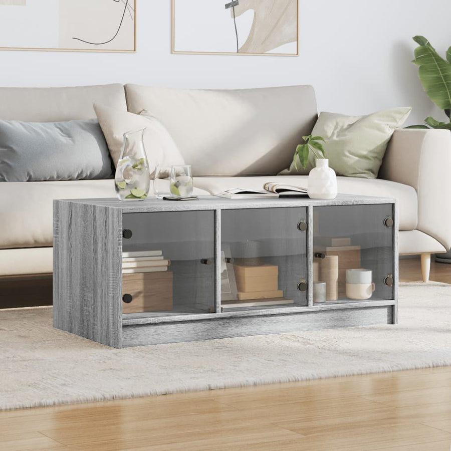 Salontafel Met Glazen Deuren 02X50X42 Cm Eiken Grijs sonoma