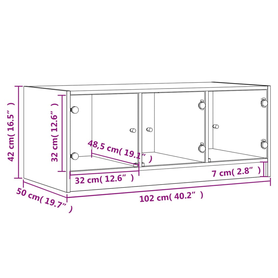Salontafel Met Glazen Deuren 02X50X42 Cm Eiken Grijs sonoma