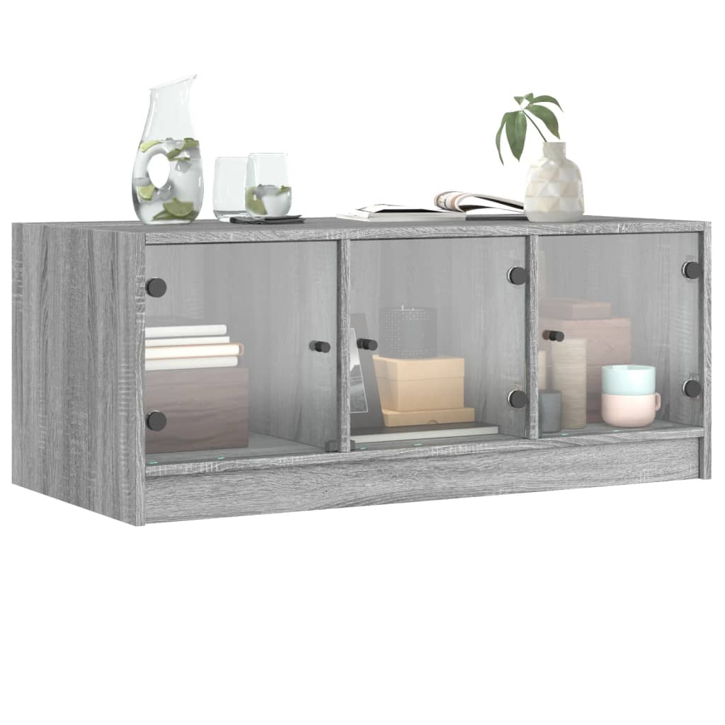 Salontafel Met Glazen Deuren 02X50X42 Cm Eiken Grijs sonoma