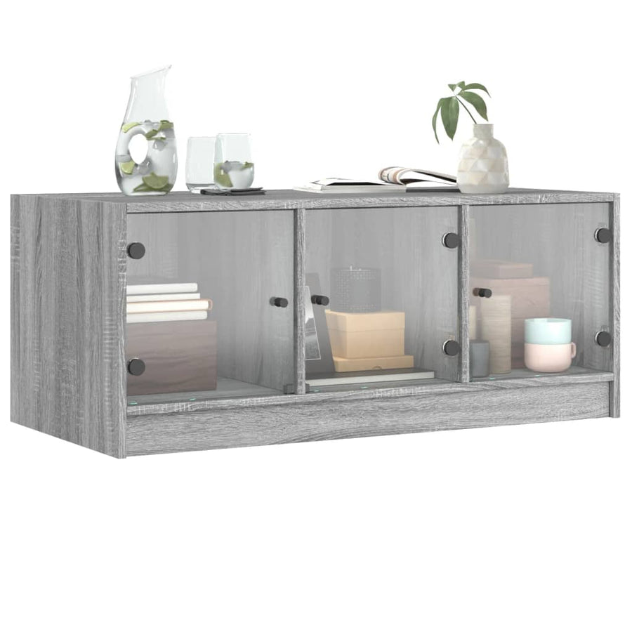 Salontafel Met Glazen Deuren 02X50X42 Cm Eiken Grijs sonoma