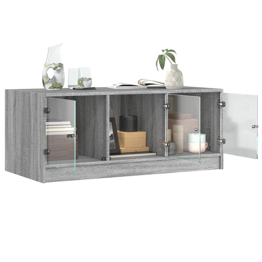 Salontafel Met Glazen Deuren 02X50X42 Cm Eiken Grijs sonoma