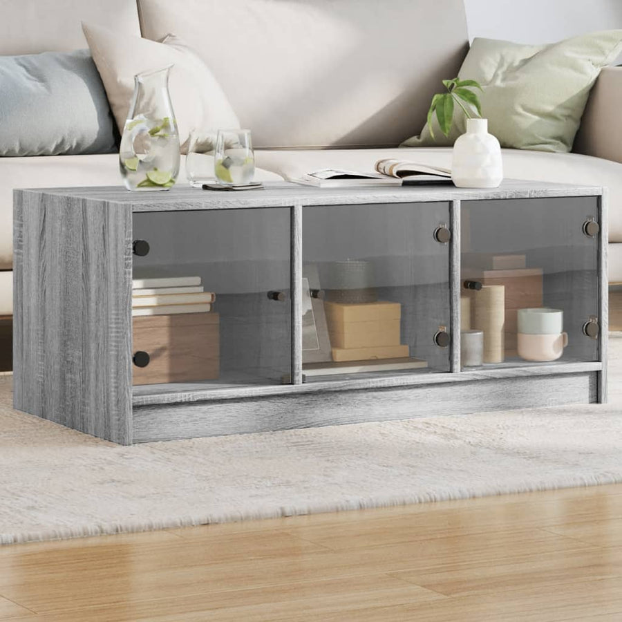 Salontafel Met Glazen Deuren 02X50X42 Cm Eiken Grijs sonoma
