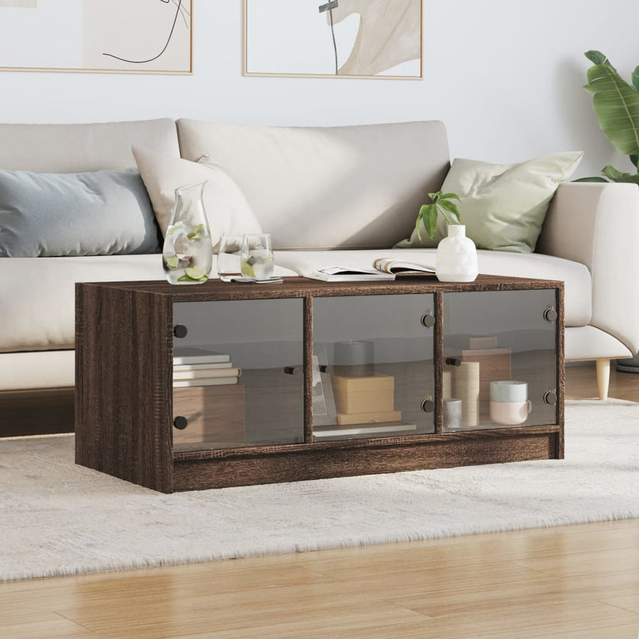Salontafel Met Glazen Deuren 02X50X42 Cm Bruineikenkleurig bruin eikenkleur