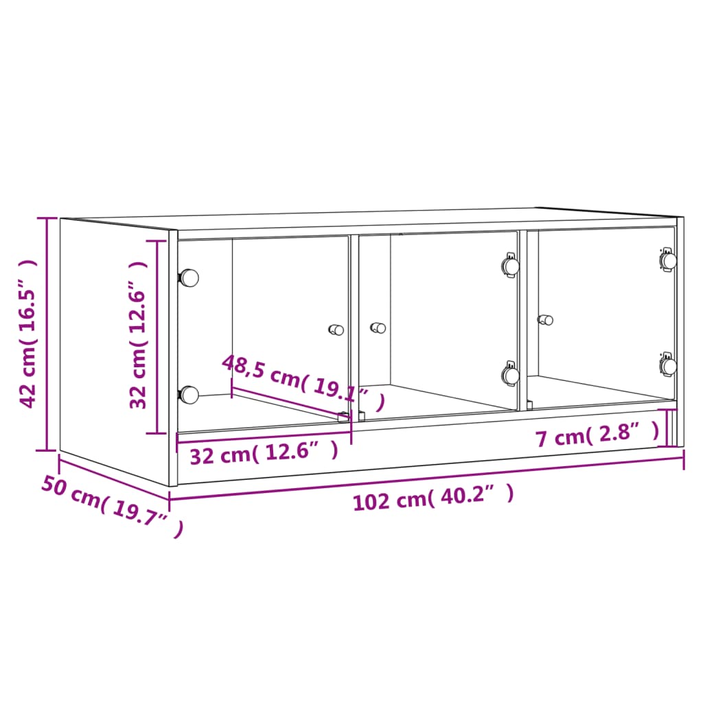 Salontafel Met Glazen Deuren 02X50X42 Cm Bruineikenkleurig bruin eikenkleur