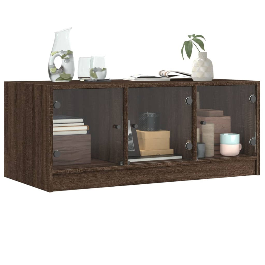 Salontafel Met Glazen Deuren 02X50X42 Cm Bruineikenkleurig bruin eikenkleur