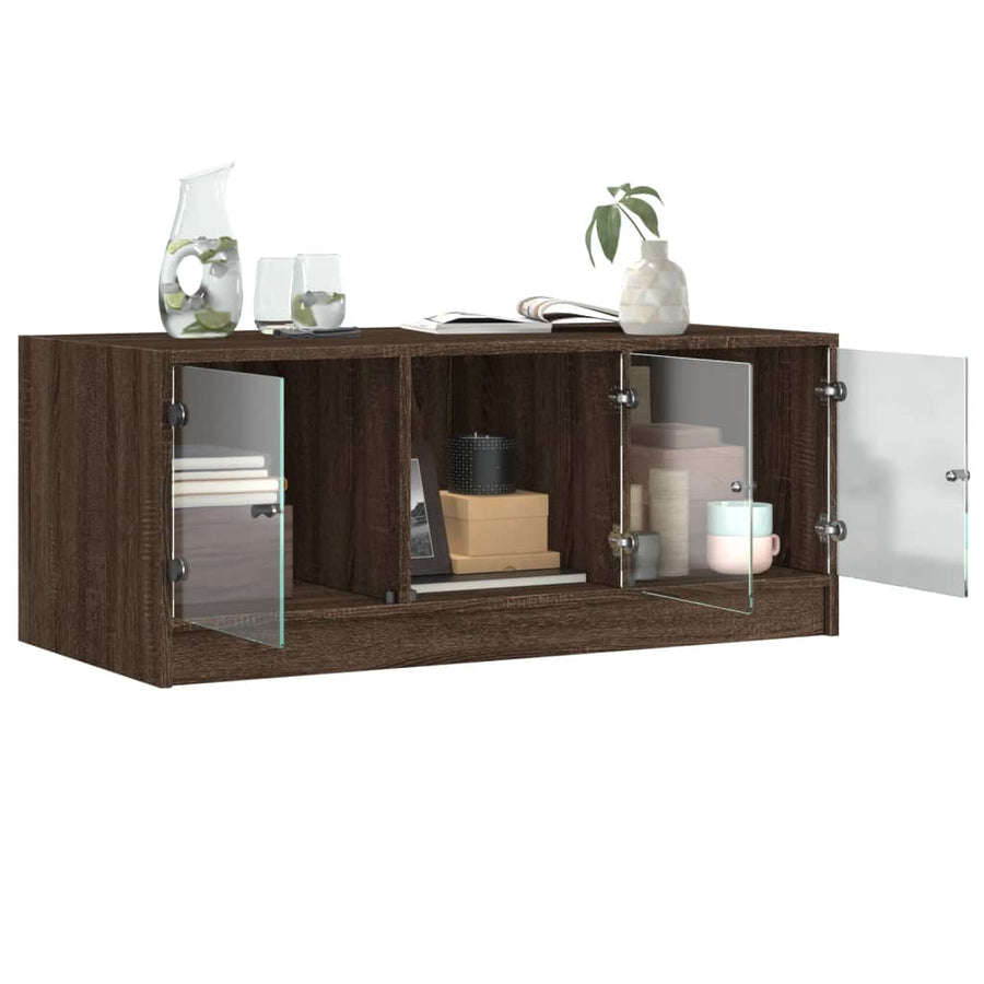 Salontafel Met Glazen Deuren 02X50X42 Cm Bruineikenkleurig bruin eikenkleur