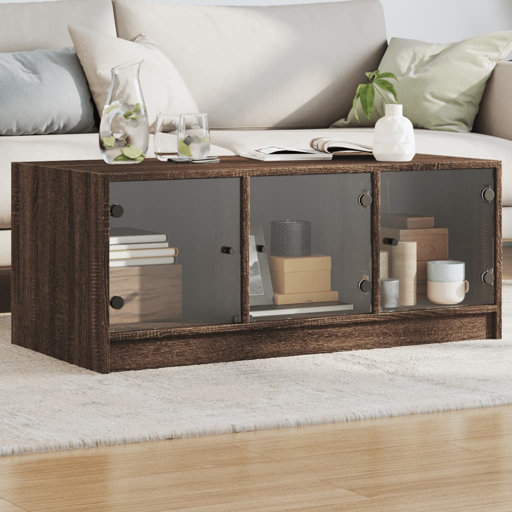 Salontafel Met Glazen Deuren 02X50X42 Cm Bruineikenkleurig bruin eikenkleur