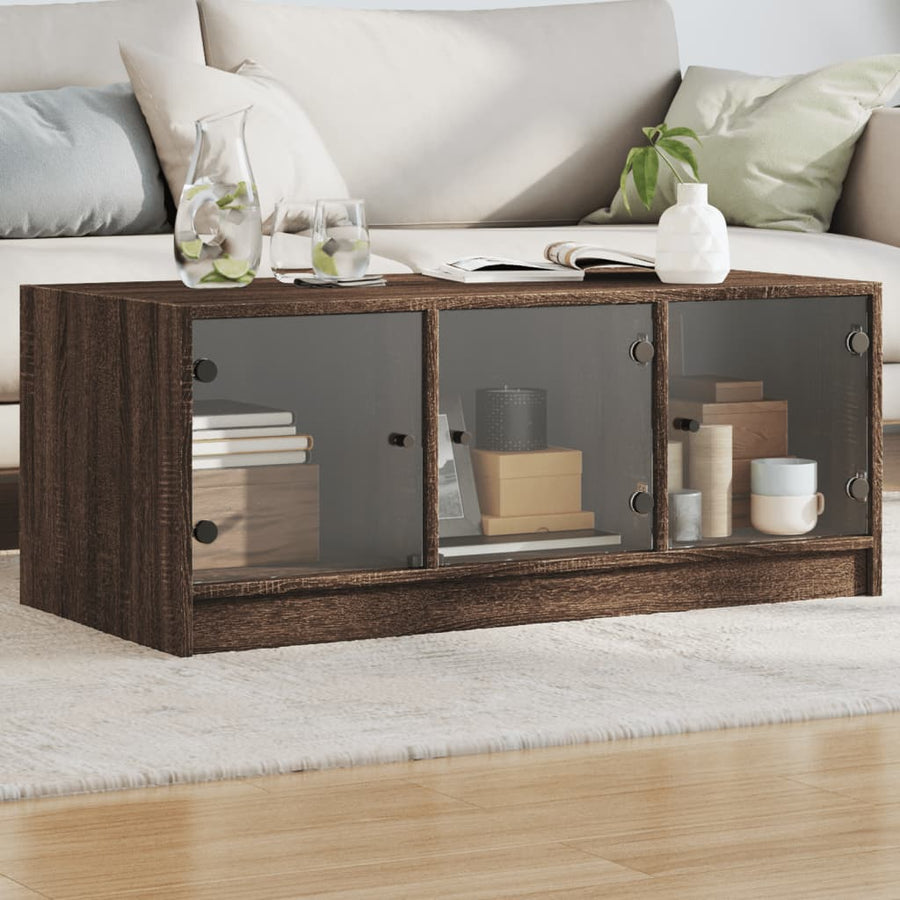 Salontafel Met Glazen Deuren 02X50X42 Cm Bruineikenkleurig bruin eikenkleur