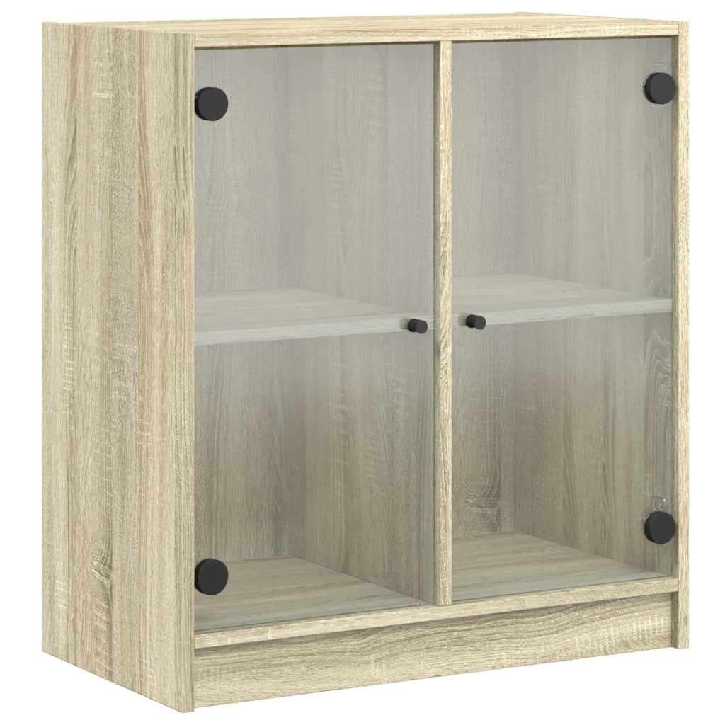 Bijzetkast Met Glazen Deuren 68X37X75,5 Cm Kleurig Sonoma eiken