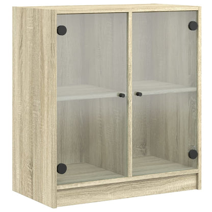 Bijzetkast Met Glazen Deuren 68X37X75,5 Cm Kleurig Sonoma eiken