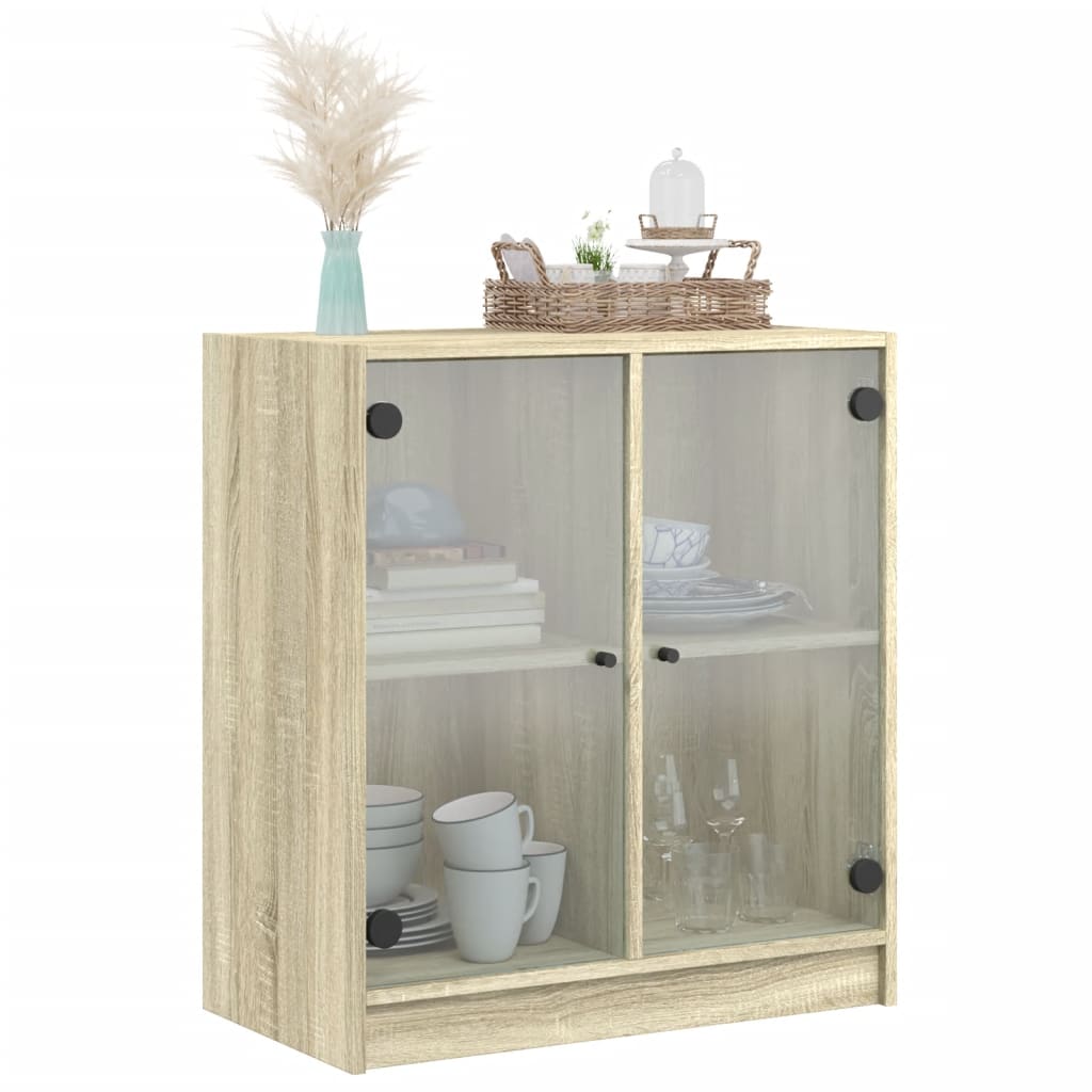 Bijzetkast Met Glazen Deuren 68X37X75,5 Cm Kleurig Sonoma eiken