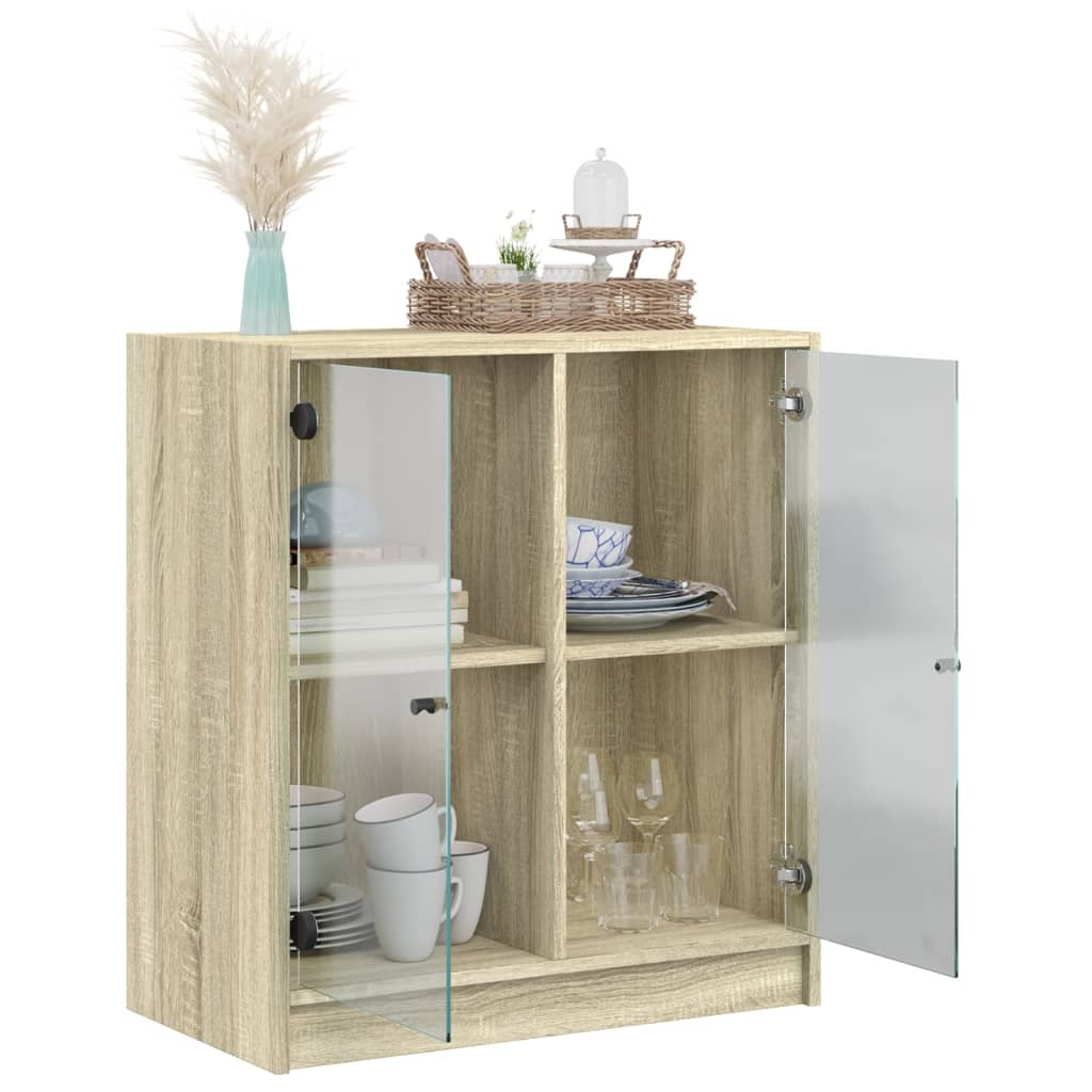 Bijzetkast Met Glazen Deuren 68X37X75,5 Cm Kleurig Sonoma eiken