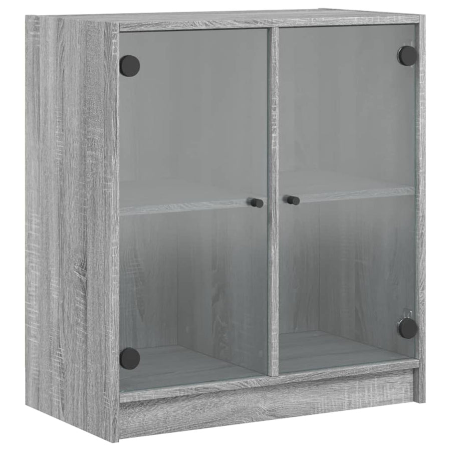 Bijzetkast Met Glazen Deuren 68X37X75,5 Cm Eiken Grijs sonoma