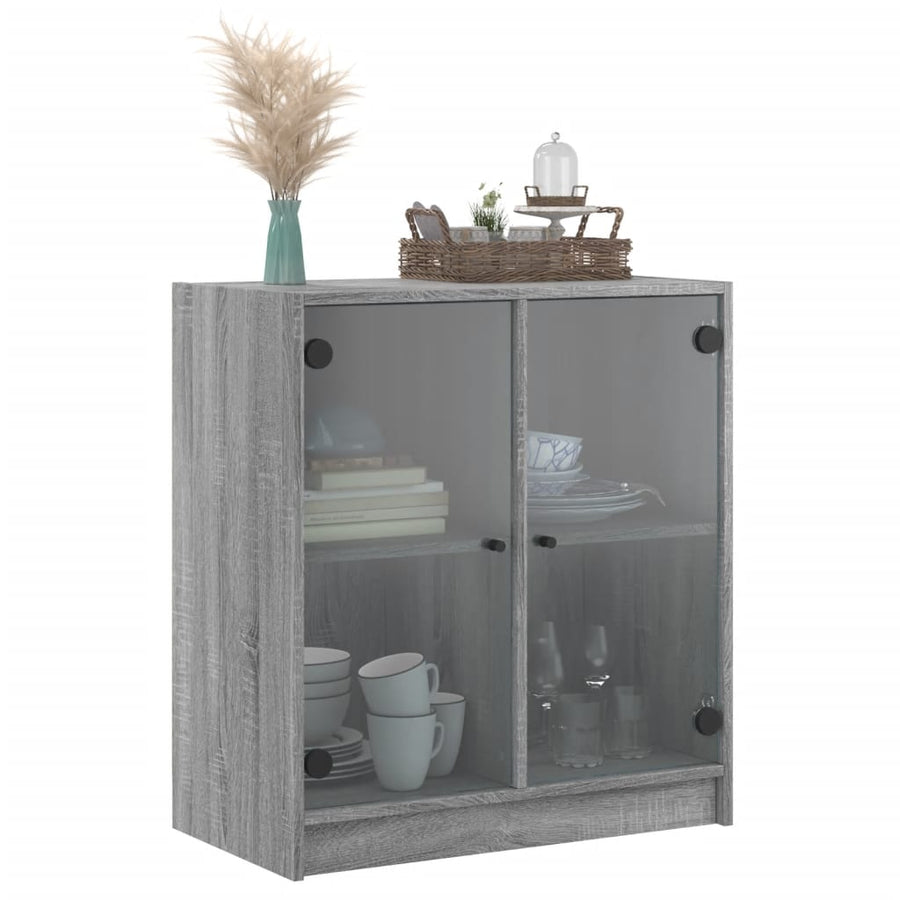Bijzetkast Met Glazen Deuren 68X37X75,5 Cm Eiken Grijs sonoma