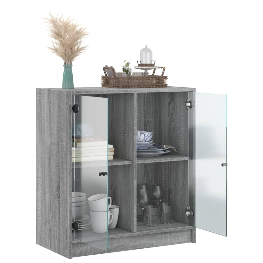 Bijzetkast Met Glazen Deuren 68X37X75,5 Cm Eiken Grijs sonoma