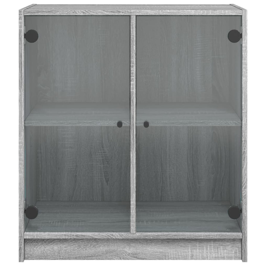 Bijzetkast Met Glazen Deuren 68X37X75,5 Cm Eiken Grijs sonoma