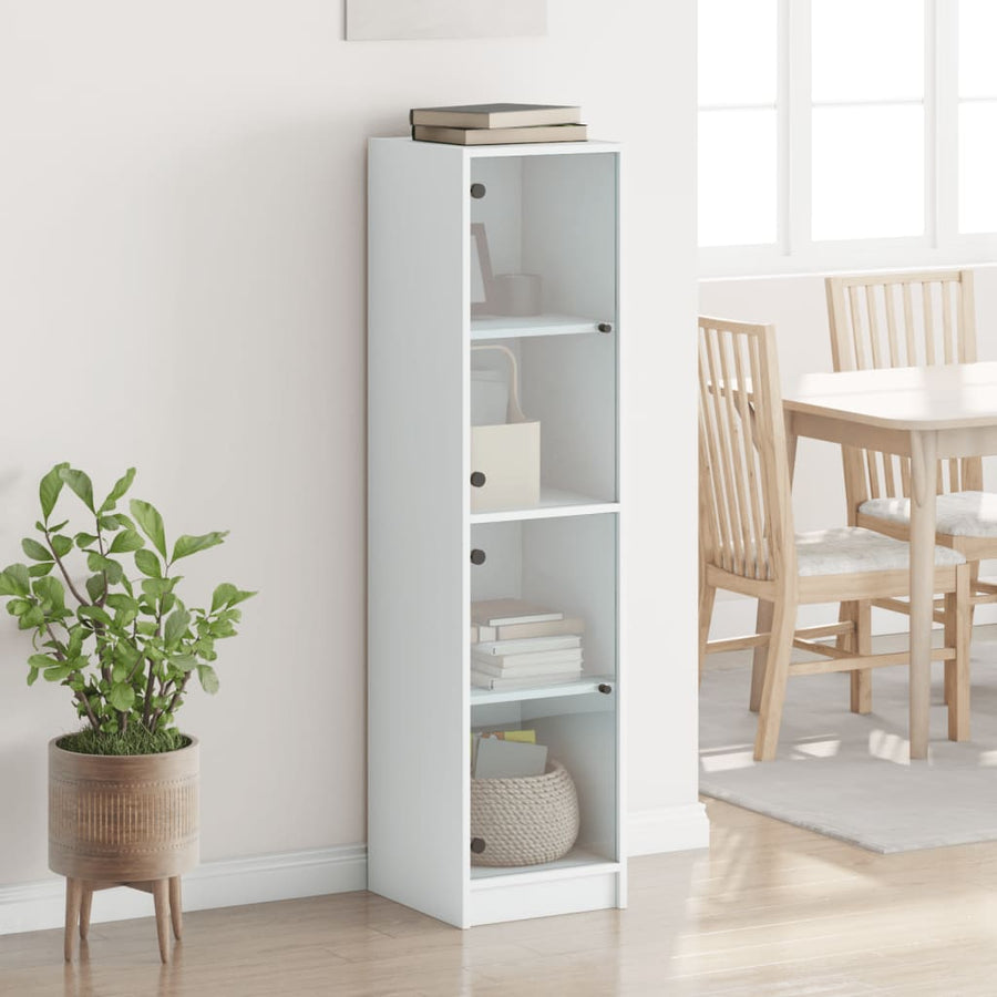 Hoge Kast Met Glazen Deuren 35X37X42 Cm Wit
