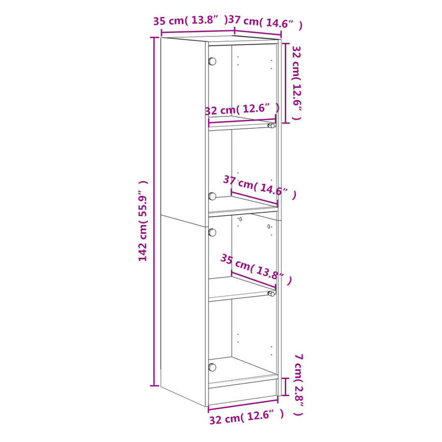 Hoge Kast Met Glazen Deuren 35X37X42 Cm Wit