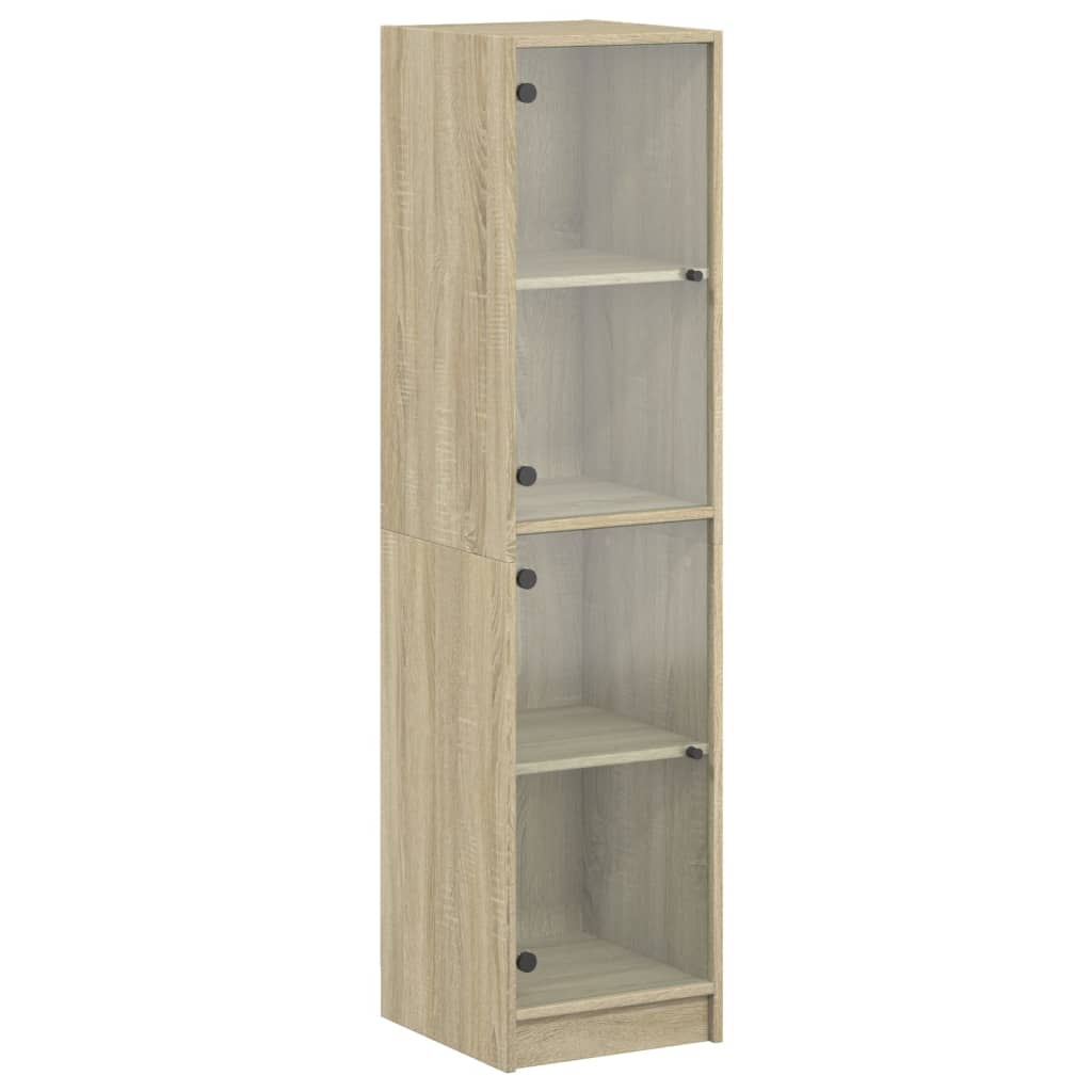 Hoge Kast Met Glazen Deuren 35X37X142 Cm Kleurig Sonoma eiken