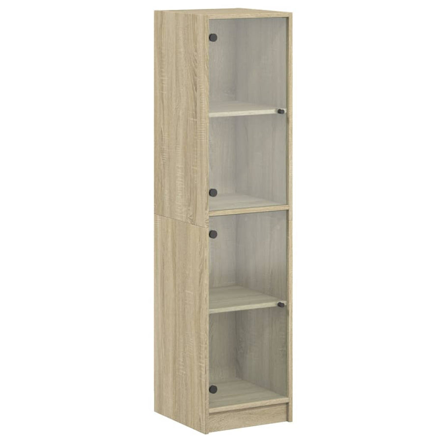 Hoge Kast Met Glazen Deuren 35X37X142 Cm Kleurig Sonoma eiken