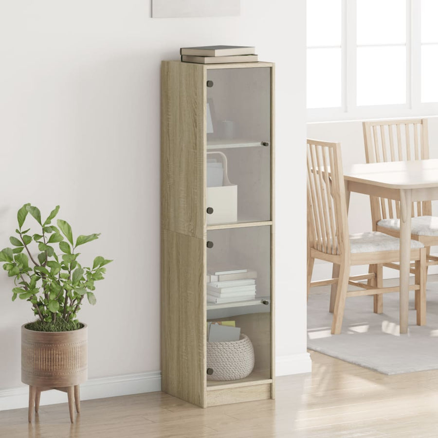 Hoge Kast Met Glazen Deuren 35X37X142 Cm Kleurig Sonoma eiken