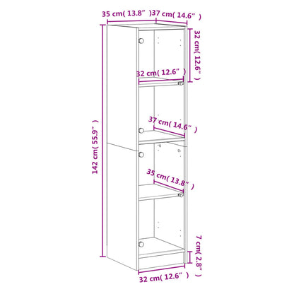 Hoge Kast Met Glazen Deuren 35X37X142 Cm Kleurig Sonoma eiken
