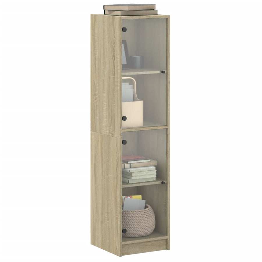 Hoge Kast Met Glazen Deuren 35X37X142 Cm Kleurig Sonoma eiken
