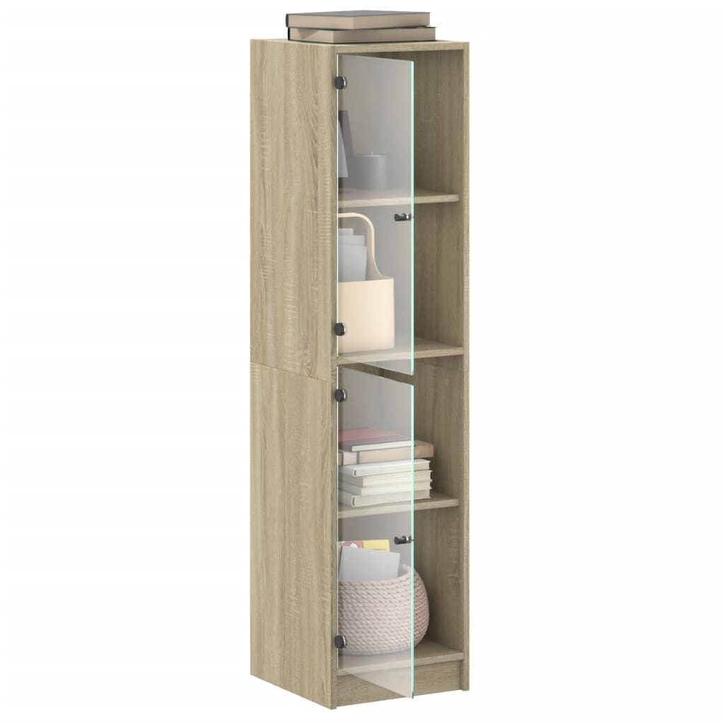 Hoge Kast Met Glazen Deuren 35X37X142 Cm Kleurig Sonoma eiken