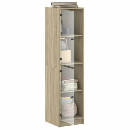 Hoge Kast Met Glazen Deuren 35X37X142 Cm Kleurig Sonoma eiken