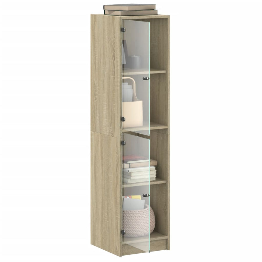 Hoge Kast Met Glazen Deuren 35X37X142 Cm Kleurig Sonoma eiken