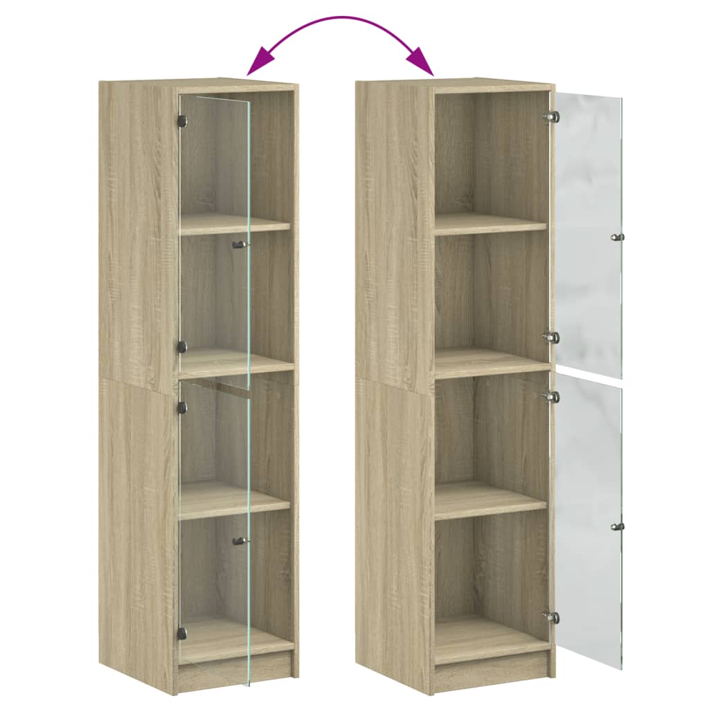 Hoge Kast Met Glazen Deuren 35X37X142 Cm Kleurig Sonoma eiken