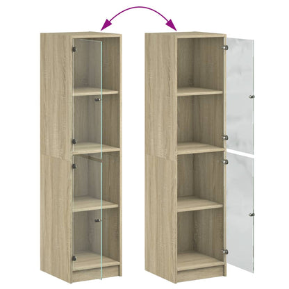 Hoge Kast Met Glazen Deuren 35X37X142 Cm Kleurig Sonoma eiken