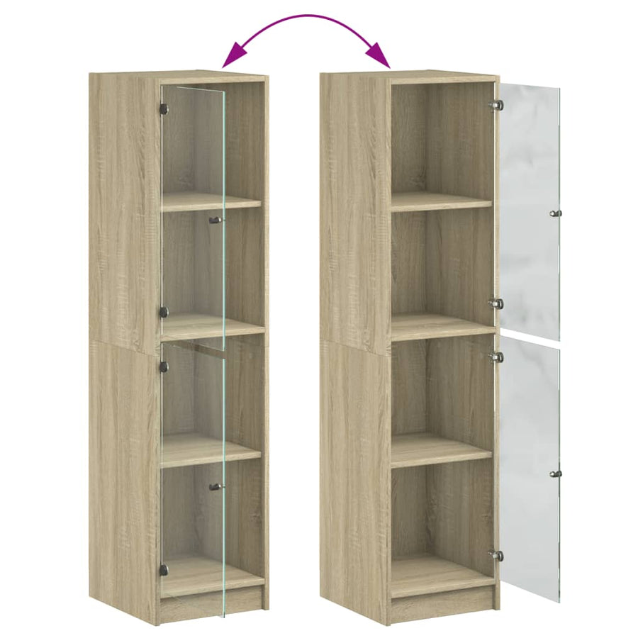 Hoge Kast Met Glazen Deuren 35X37X142 Cm Kleurig Sonoma eiken