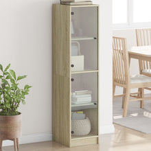Hoge Kast Met Glazen Deuren 35X37X142 Cm Kleurig Sonoma eiken