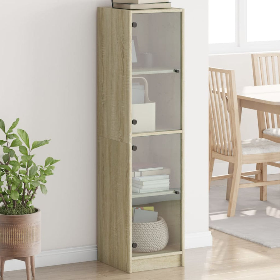 Hoge Kast Met Glazen Deuren 35X37X142 Cm Kleurig Sonoma eiken