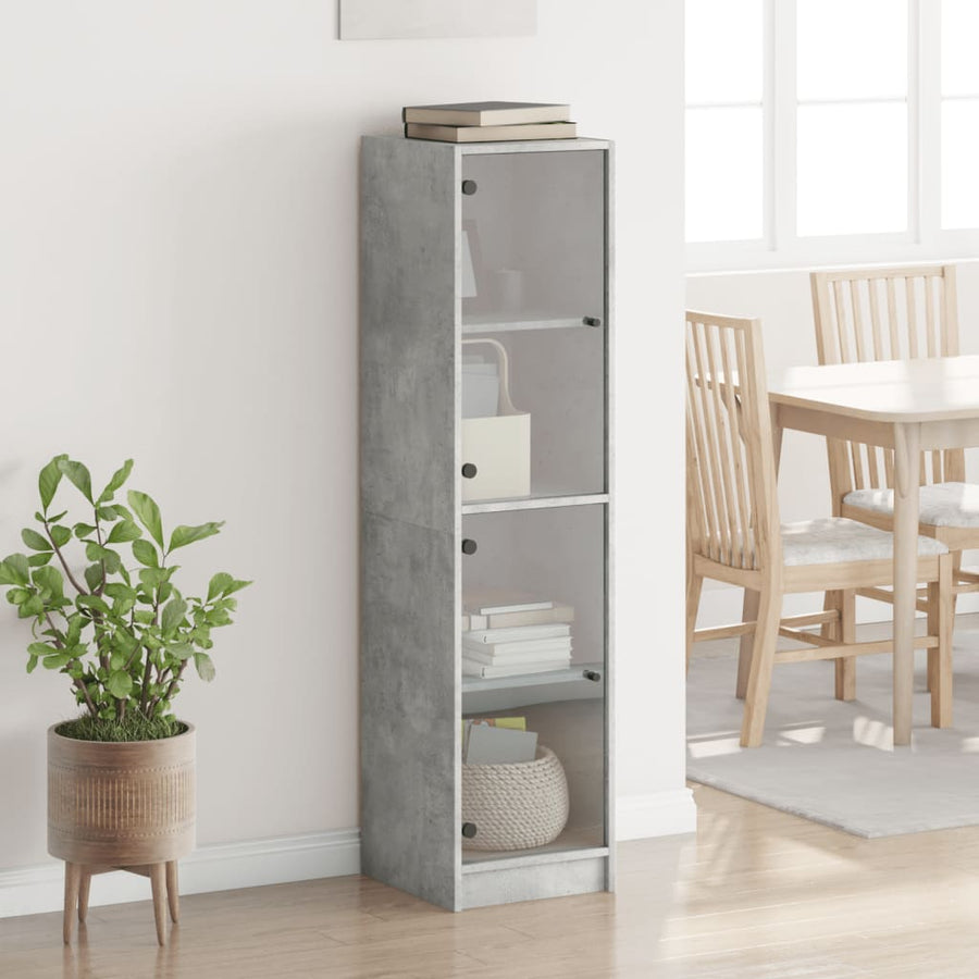 Hoge Kast Met Glazen Deuren 35X37X142 Cm Betongrijs