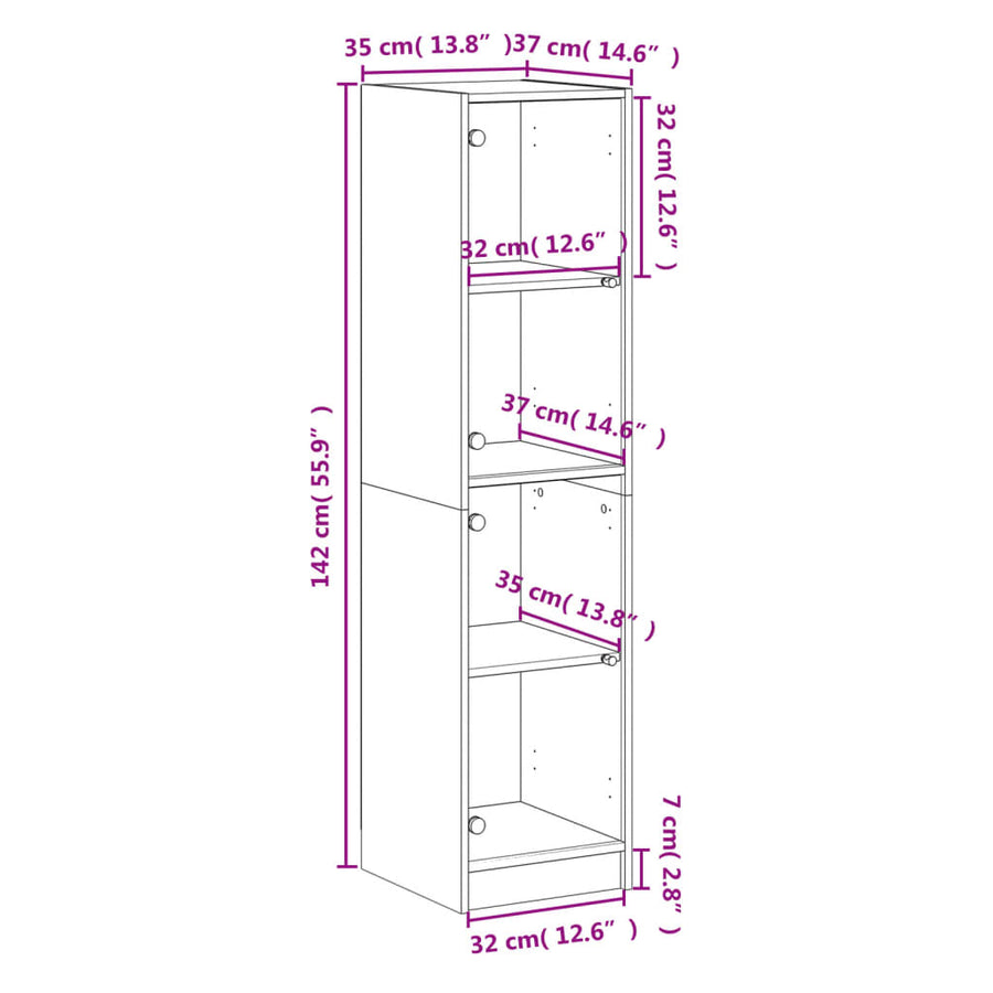 Hoge Kast Met Glazen Deuren 35X37X142 Cm Betongrijs
