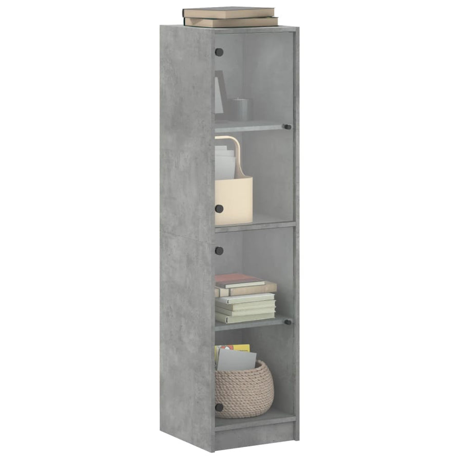 Hoge Kast Met Glazen Deuren 35X37X142 Cm Betongrijs