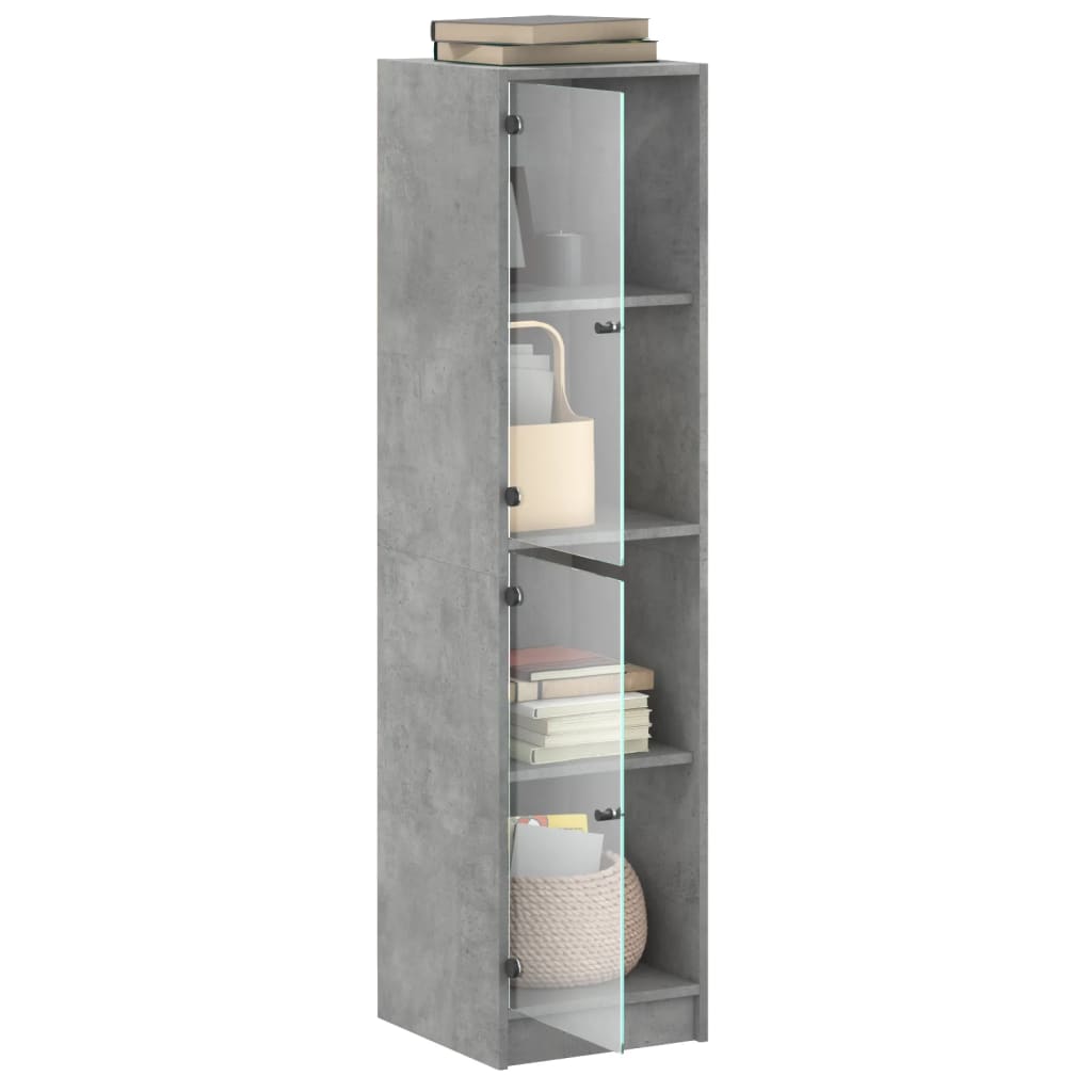 Hoge Kast Met Glazen Deuren 35X37X142 Cm Betongrijs