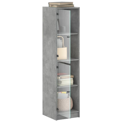 Hoge Kast Met Glazen Deuren 35X37X142 Cm Betongrijs
