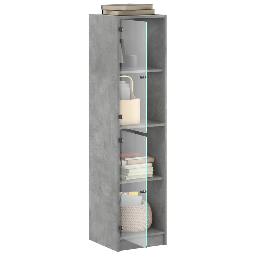 Hoge Kast Met Glazen Deuren 35X37X142 Cm Betongrijs