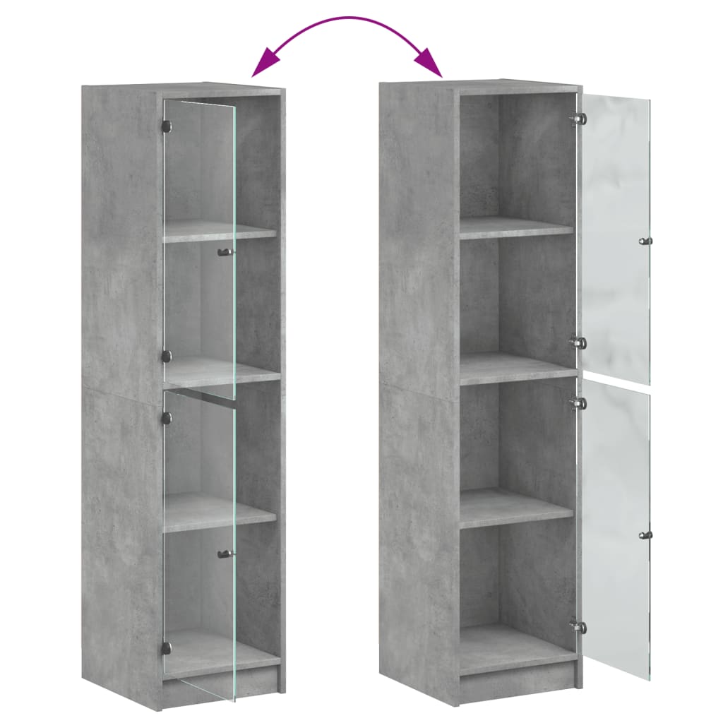 Hoge Kast Met Glazen Deuren 35X37X142 Cm Betongrijs