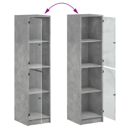 Hoge Kast Met Glazen Deuren 35X37X142 Cm Betongrijs