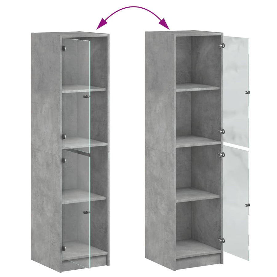 Hoge Kast Met Glazen Deuren 35X37X142 Cm Betongrijs