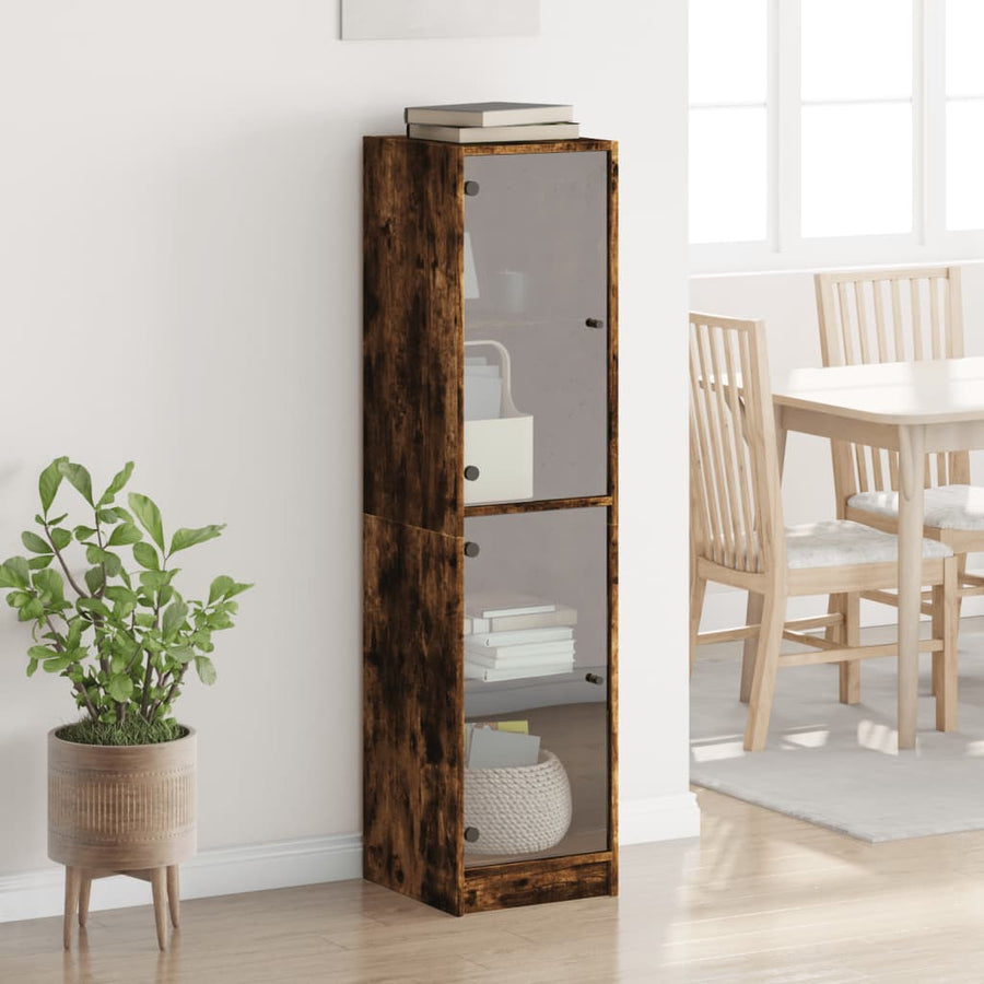 Hoge Kast Met Glazen Deuren 35X37X42 Cm Kleurig Gerookt eiken