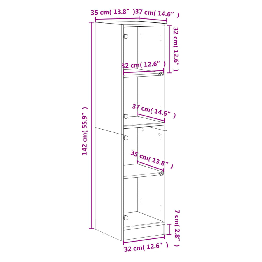Hoge Kast Met Glazen Deuren 35X37X42 Cm Kleurig Gerookt eiken