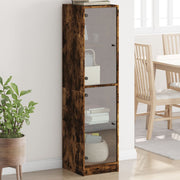 Hoge kast 35x37x142 cm gerookt eiken glas