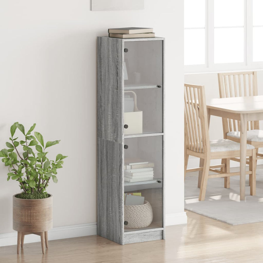Hoge Kast Met Glazen Deuren 35X37X42 Cm Eiken Grijs sonoma