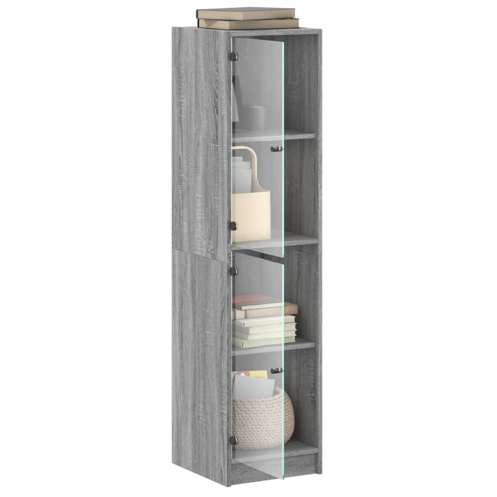 Hoge Kast Met Glazen Deuren 35X37X42 Cm Eiken Grijs sonoma