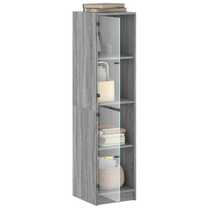 Hoge Kast Met Glazen Deuren 35X37X42 Cm Eiken Grijs sonoma